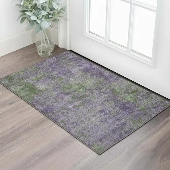 Purple And Green Abstract Washable Area Rug With UV Protection Photo 2