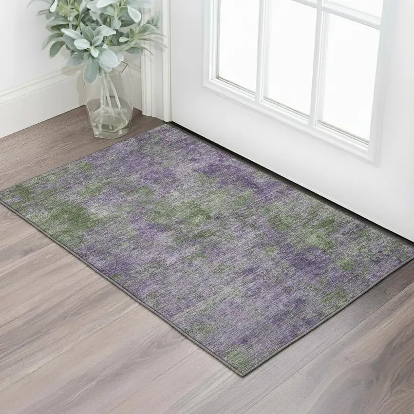 Purple And Green Abstract Washable Area Rug With UV Protection Photo 2