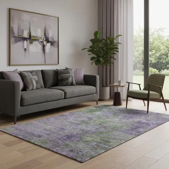 Purple And Green Abstract Washable Area Rug With UV Protection Photo 2