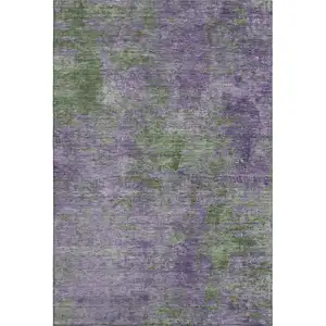 Photo of Purple And Green Abstract Washable Area Rug With UV Protection