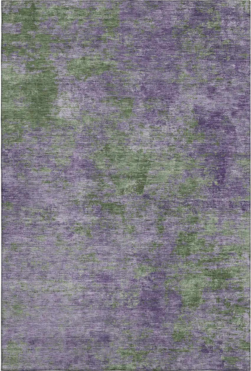 Purple And Green Abstract Washable Area Rug With UV Protection Photo 1