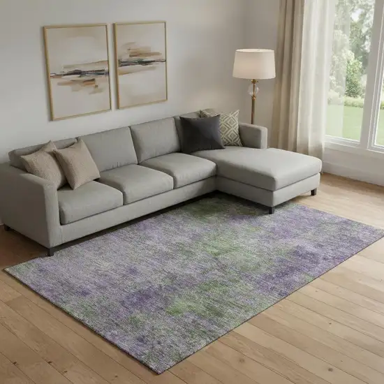 Purple And Green Abstract Washable Area Rug With UV Protection Photo 2