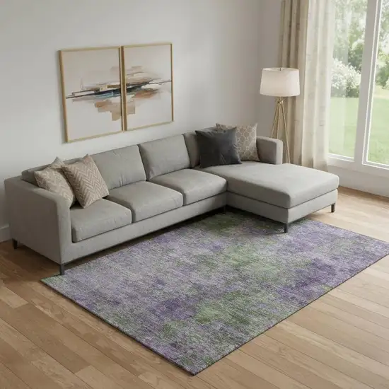 Purple And Green Abstract Washable Area Rug With UV Protection Photo 2