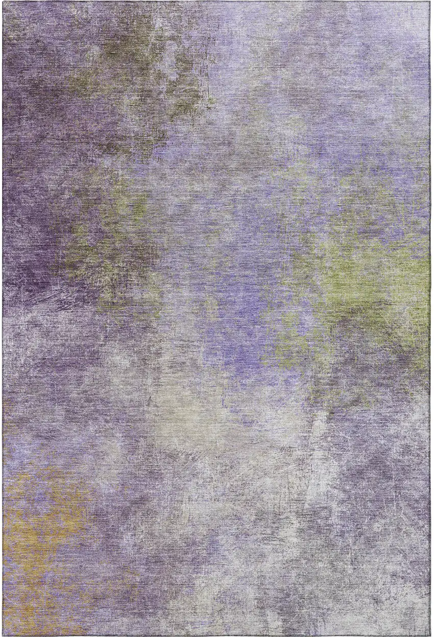 Purple And Green Abstract Washable Area Rug With UV Protection Photo 3