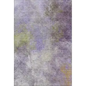 Photo of Purple And Green Abstract Washable Area Rug With UV Protection