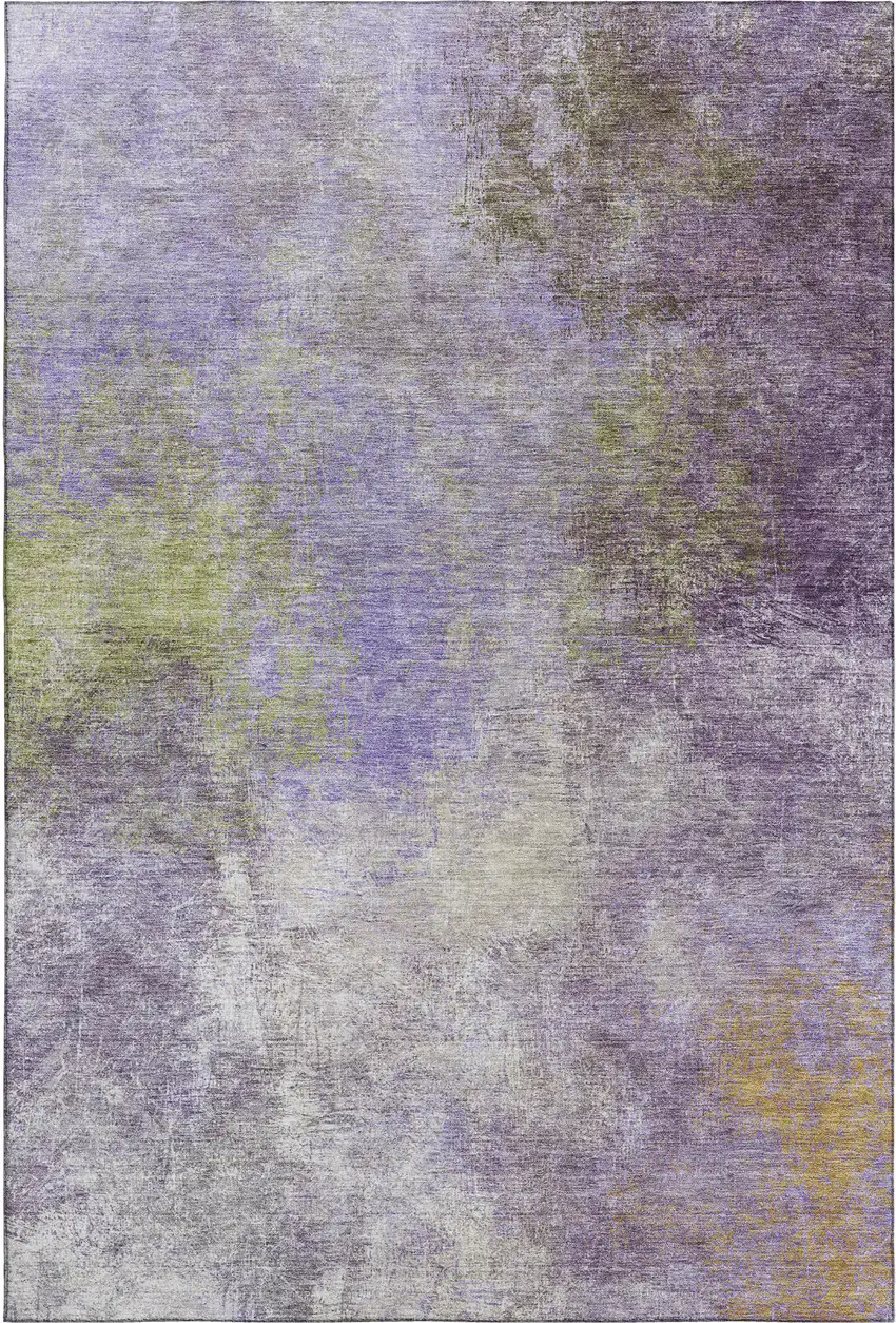 Purple And Green Abstract Washable Area Rug With UV Protection Photo 1