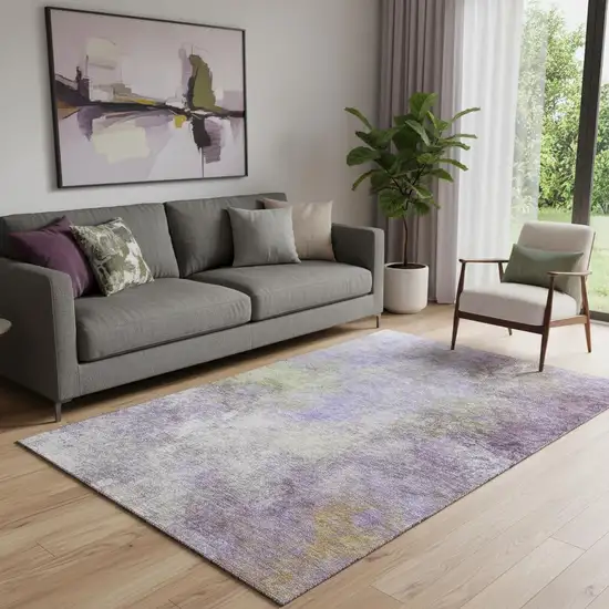 Purple And Green Abstract Washable Area Rug With UV Protection Photo 2