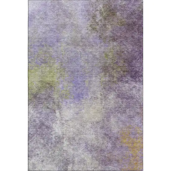 Purple And Green Abstract Washable Area Rug With UV Protection Photo 1