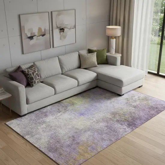 Purple And Green Abstract Washable Area Rug With UV Protection Photo 2