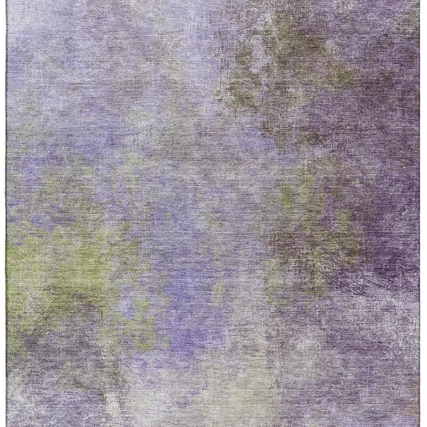 Purple And Green Abstract Washable Area Rug With UV Protection Photo 4