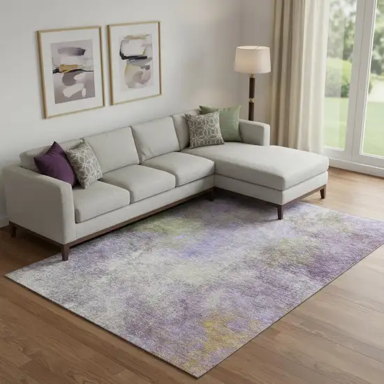 Purple And Green Abstract Washable Area Rug With UV Protection Photo 2