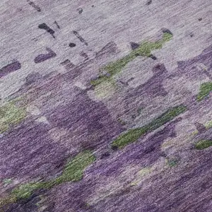 Photo of Purple And Green Abstract Washable Area Rug With UV Protection