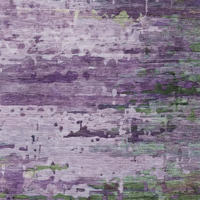 Purple And Green Abstract Washable Area Rug With UV Protection Photo 3