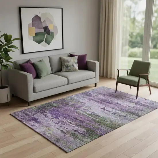 Purple And Green Abstract Washable Area Rug With UV Protection Photo 2