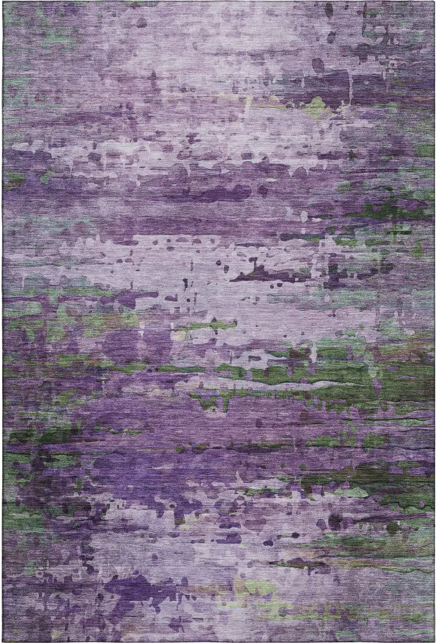 Purple And Green Abstract Washable Area Rug With UV Protection Photo 1