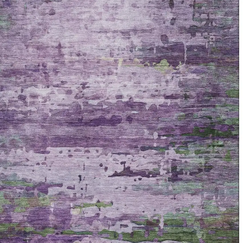 Purple And Green Abstract Washable Area Rug With UV Protection Photo 4
