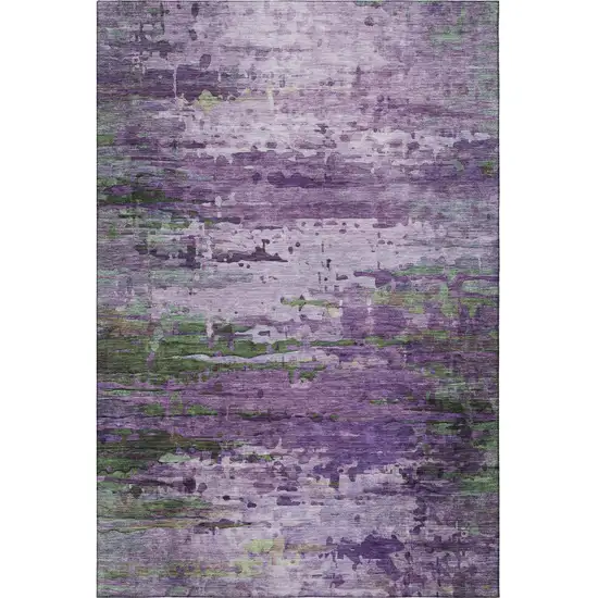 Purple And Green Abstract Washable Area Rug With UV Protection Photo 4