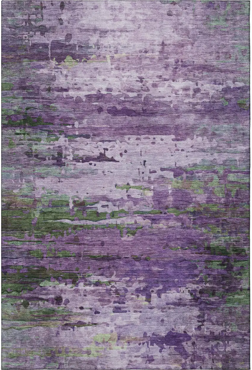 Purple And Green Abstract Washable Area Rug With UV Protection Photo 4