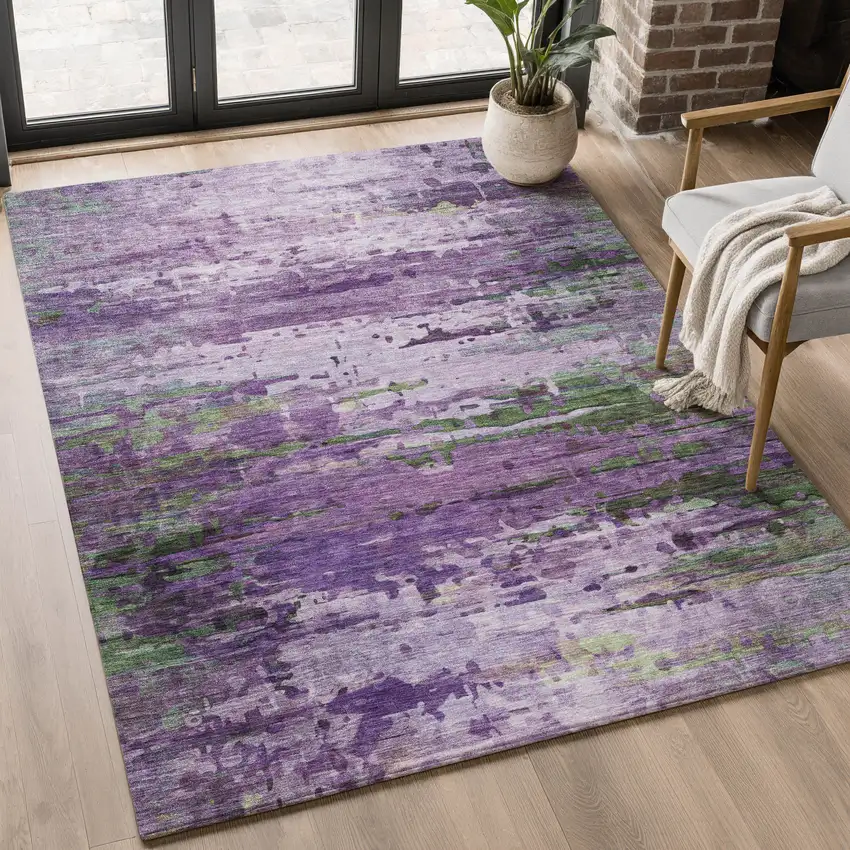 Purple And Green Abstract Washable Area Rug With UV Protection Photo 5