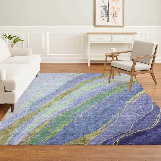 Purple And Green Abstract Washable Area Rug With UV Protection Photo 5