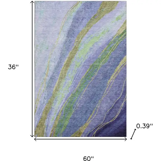 Purple And Green Abstract Washable Area Rug With UV Protection Photo 8