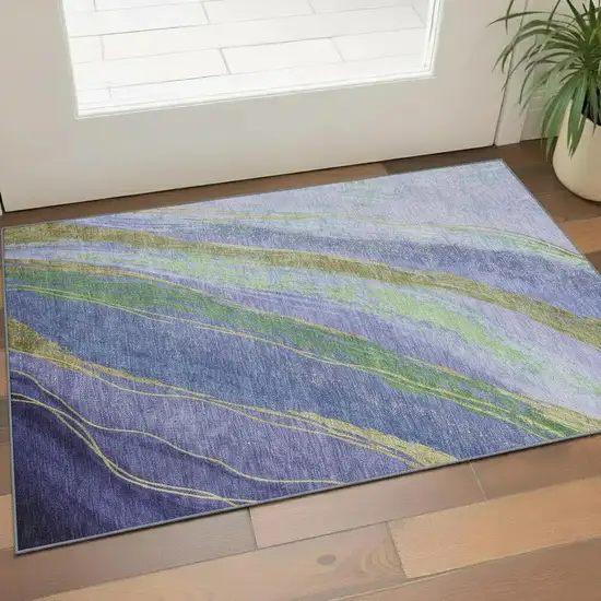 Purple And Green Abstract Washable Area Rug With UV Protection Photo 2