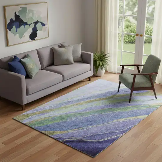 Purple And Green Abstract Washable Area Rug With UV Protection Photo 2