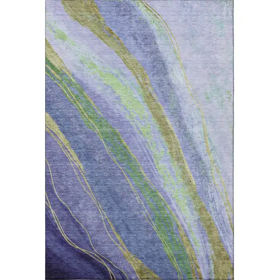 Purple And Green Abstract Washable Area Rug With UV Protection Photo 4