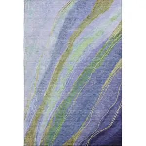 Photo of Purple And Green Abstract Washable Area Rug With UV Protection