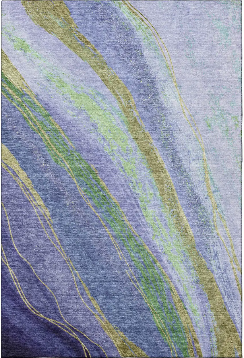 Purple And Green Abstract Washable Area Rug With UV Protection Photo 4