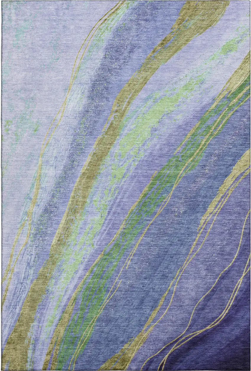 Purple And Green Abstract Washable Area Rug With UV Protection Photo 1