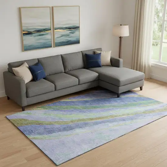 Purple And Green Abstract Washable Area Rug With UV Protection Photo 2