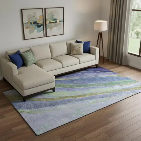 Purple And Green Abstract Washable Area Rug With UV Protection Photo 2