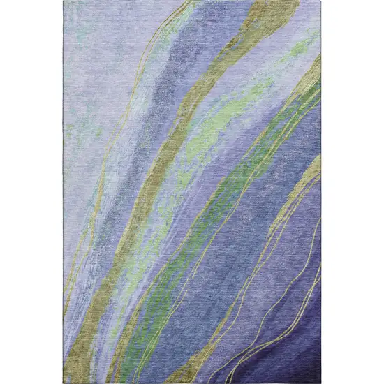 Purple And Green Abstract Washable Area Rug With UV Protection Photo 2