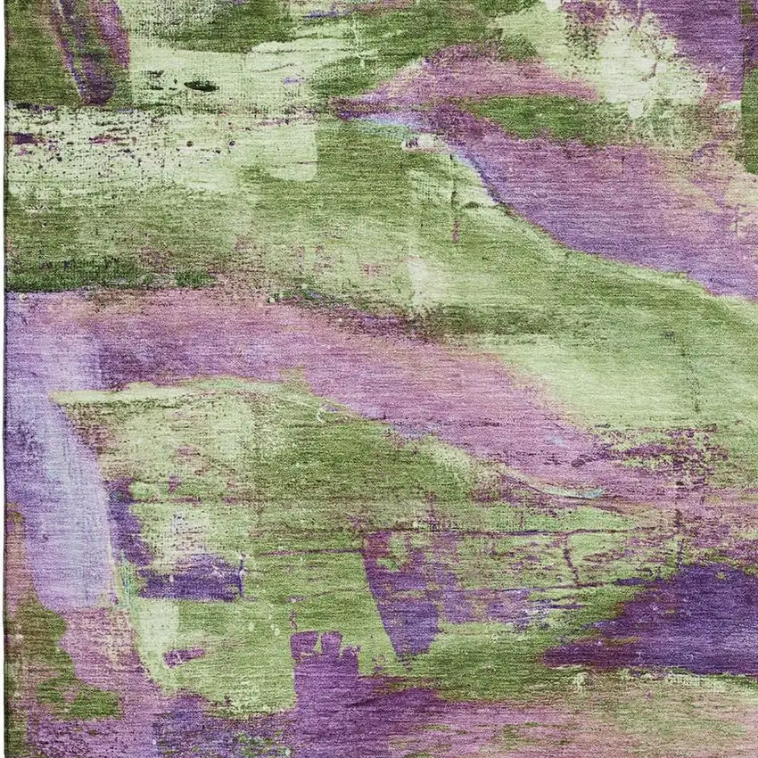 Purple And Green Abstract Washable Area Rug With UV Protection Photo 3