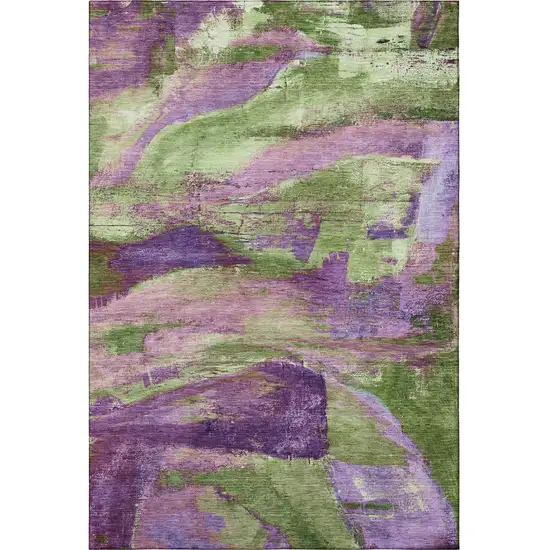 Purple And Green Abstract Washable Area Rug With UV Protection Photo 4