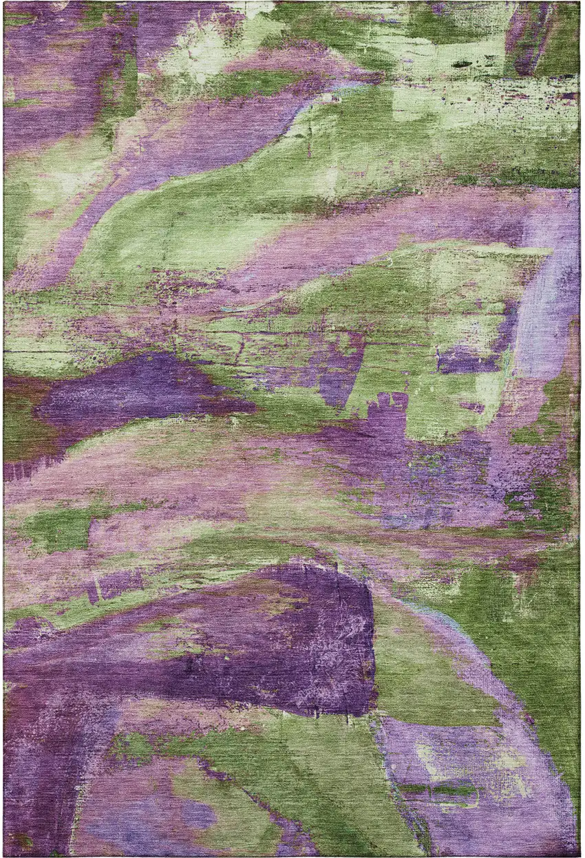 Purple And Green Abstract Washable Area Rug With UV Protection Photo 4