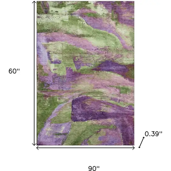 Purple And Green Abstract Washable Area Rug With UV Protection Photo 9