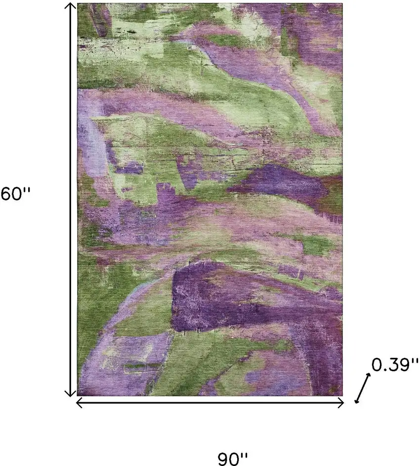 Purple And Green Abstract Washable Area Rug With UV Protection Photo 9