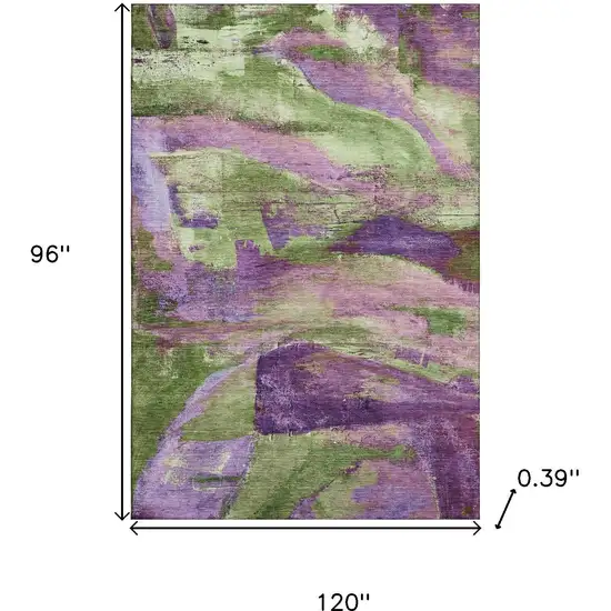 Purple And Green Abstract Washable Area Rug With UV Protection Photo 9