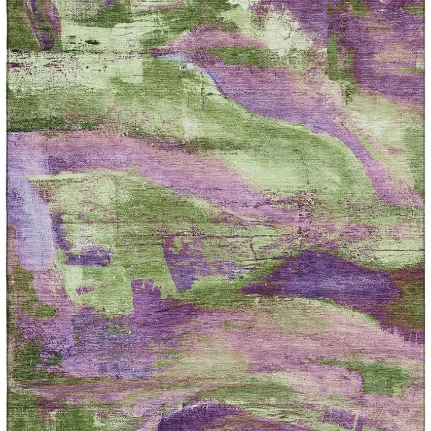 Purple And Green Abstract Washable Area Rug With UV Protection Photo 4