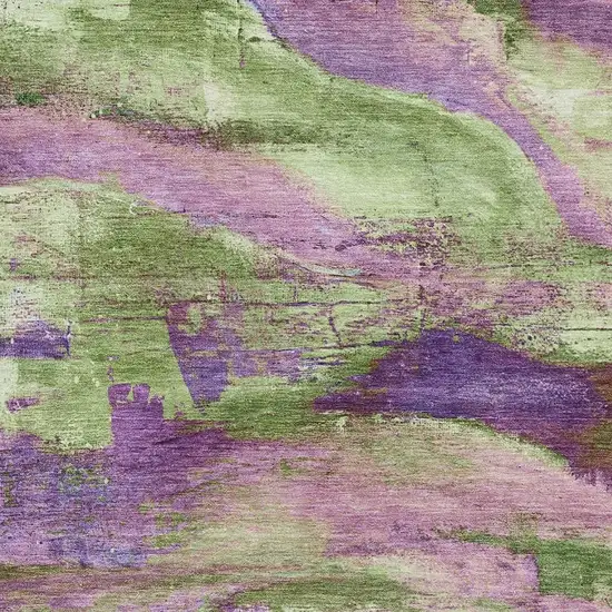 Purple And Green Abstract Washable Area Rug With UV Protection Photo 3