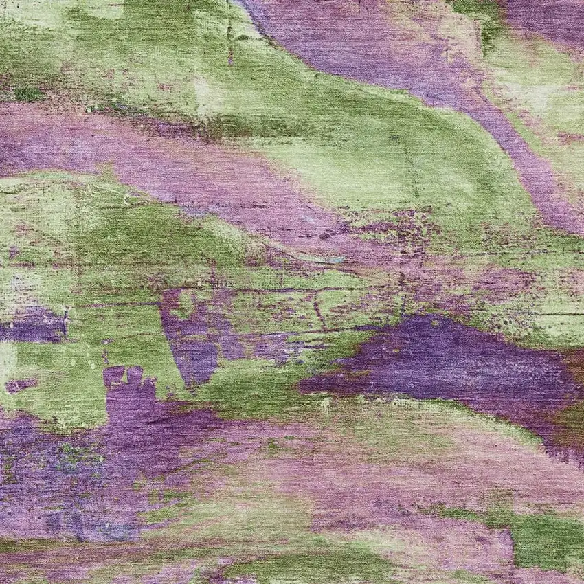 Purple And Green Abstract Washable Area Rug With UV Protection Photo 3
