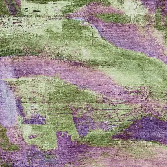 Purple And Green Abstract Washable Area Rug With UV Protection Photo 3