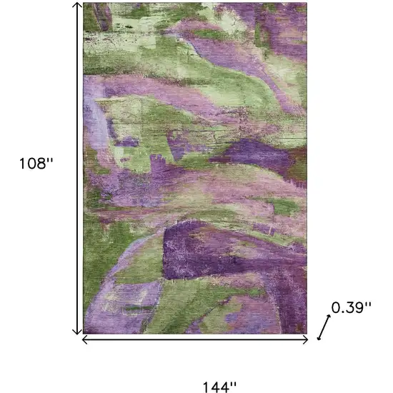 Purple And Green Abstract Washable Area Rug With UV Protection Photo 9