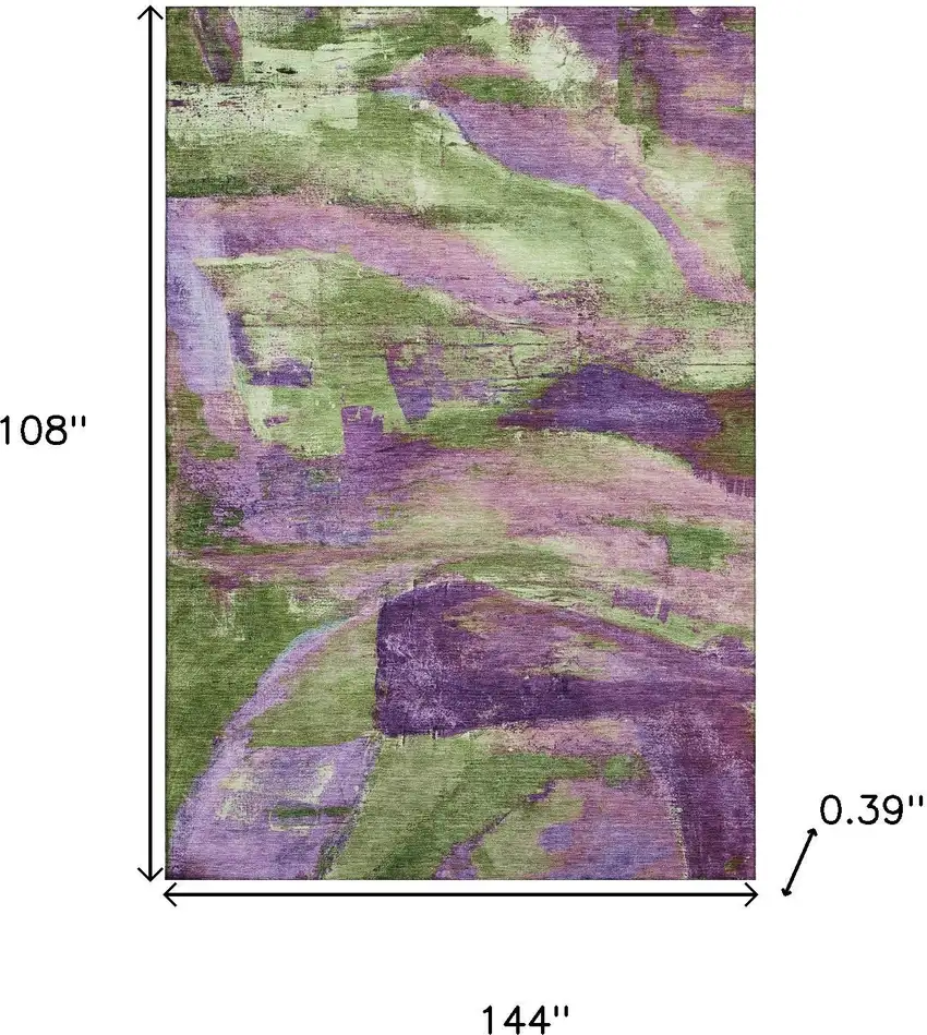 Purple And Green Abstract Washable Area Rug With UV Protection Photo 9