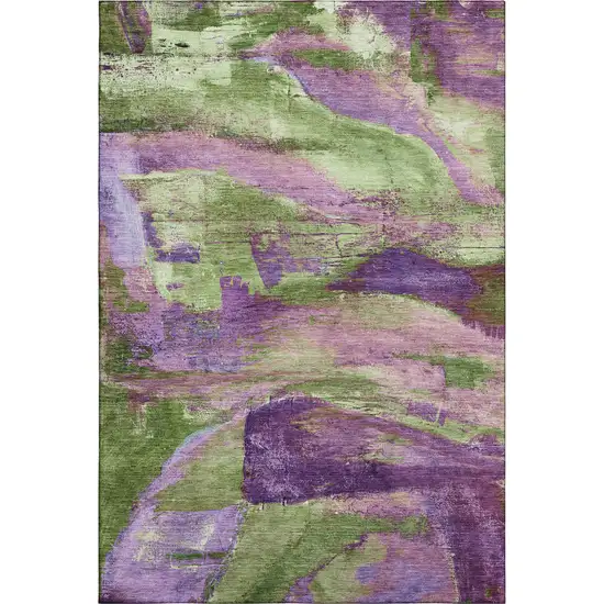 Purple And Green Abstract Washable Area Rug With UV Protection Photo 1