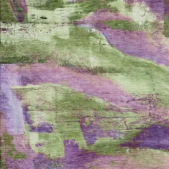 Purple And Green Abstract Washable Area Rug With UV Protection Photo 3