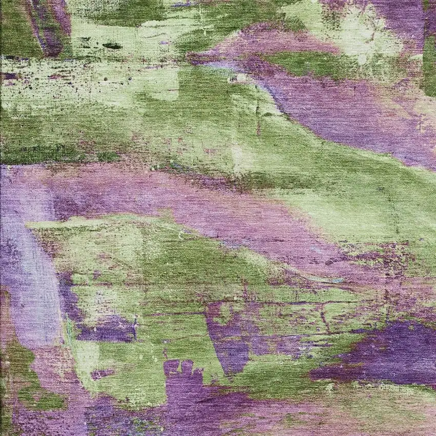 Purple And Green Abstract Washable Area Rug With UV Protection Photo 3