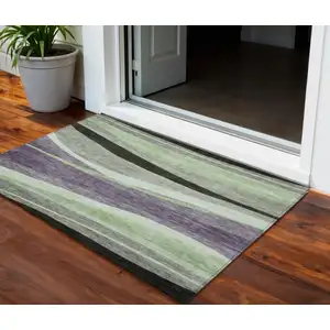 Photo of Purple And Green Abstract Washable Indoor Outdoor Area Rug